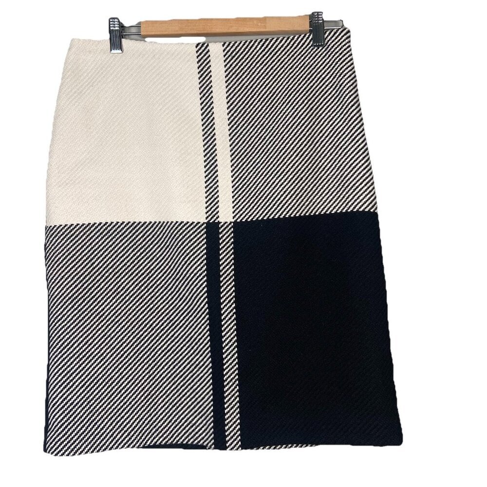 Womens Color‎ Block Wool Blend Skirt Office Career Talbots Size 8 Black Cream